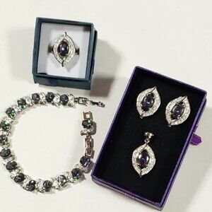 925 Four Piece Dark Rainbow Necklace Set